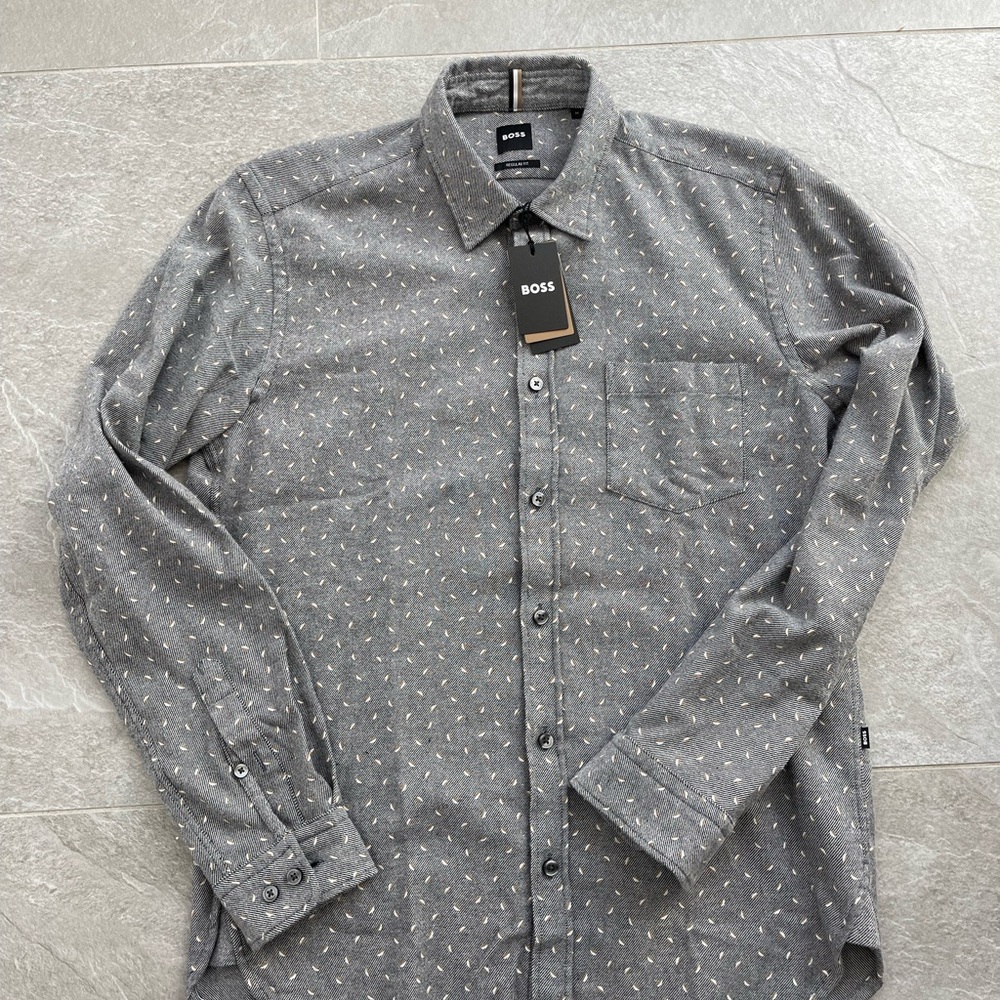 Hugo Boss Dark Beige Patterned Men's Shirt